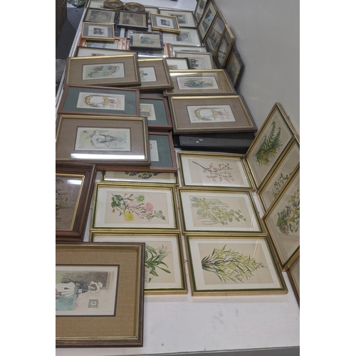 91 - A large quantity of framed and glazed prints to include 11 prints by KYD, mixed etchings, floral pri... 