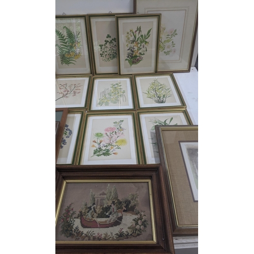 91 - A large quantity of framed and glazed prints to include 11 prints by KYD, mixed etchings, floral pri... 