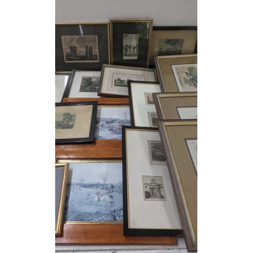 91 - A large quantity of framed and glazed prints to include 11 prints by KYD, mixed etchings, floral pri... 