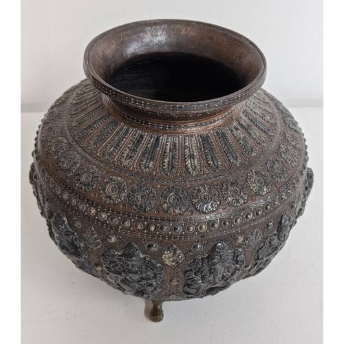 508 - An early 20th century copper bowl decorated with Indian Gods on later brass feet
Location: RWB