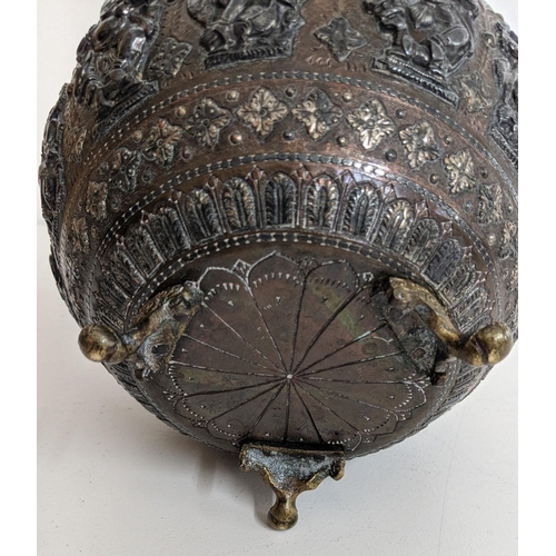 508 - An early 20th century copper bowl decorated with Indian Gods on later brass feet
Location: RWB