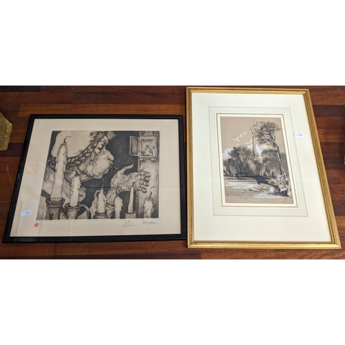 100 - Two framed pictures to include a limited edition etching 'Blower of Candles' by Nicolas Eekman and a... 