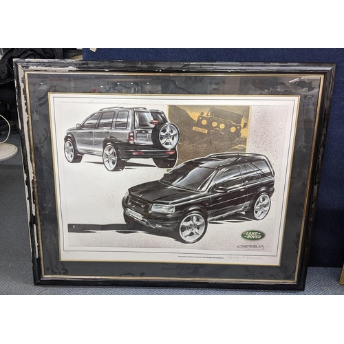 120 - Mixed pictures to include a large Land Rover presentation print, signed by Gerry McGovern, several c... 