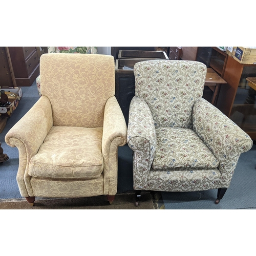 125 - Two armchairs to include an early 20th century chair of tapering legs and casters
Location:A1B
If th... 