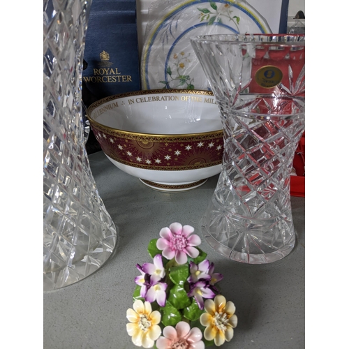 145 - A mixed lot to include cut table glass ware, Sode limited edition The Millenium Achievements bowl, n... 