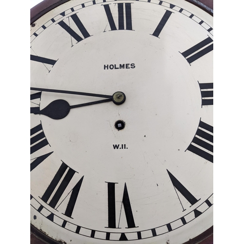 160 - A Victorian mahogany cased dial clock, cream enamel face with painted Roman numerals, marked Holmes ... 