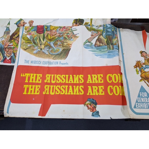 21 - Three posters, together as one large piece, advertising 'The Russians are Coming' 104cm h x 66cm w L... 