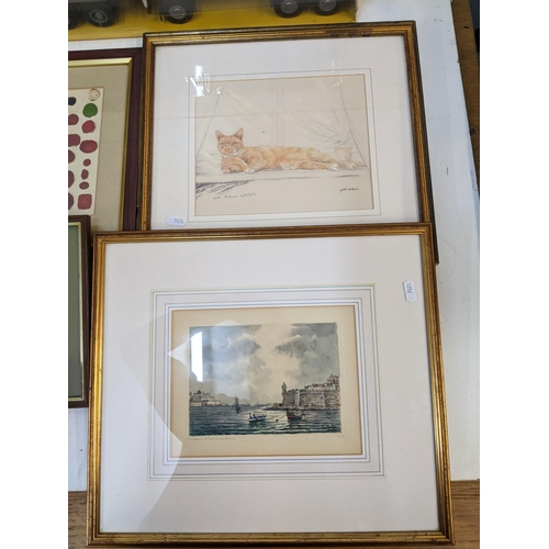 275 - A mixed lot of mostly framed pictures to include a limited edition etching of a village scene by Joh... 