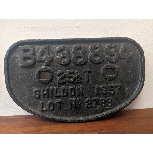 295 - Railway and locomotive related name plates one from Ashford 1954 and Shildon 1957
Location: A1F
If t... 