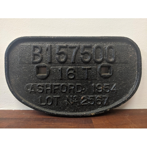 295 - Railway and locomotive related name plates one from Ashford 1954 and Shildon 1957
Location: A1F
If t... 