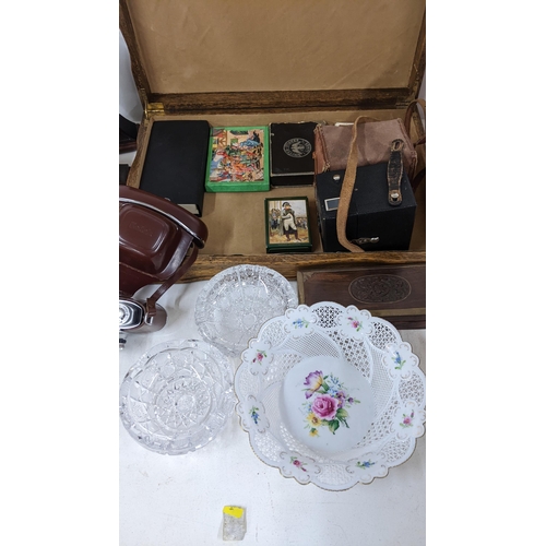 327 - A mixed lot to include vintage playing cards, Kodak Retinette camera, mantel clocks and other items
... 