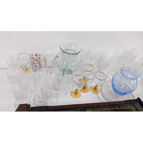 328 - Mixed glassware to include Waterford examples and others together with an Acctim 30 day wall clock 
... 