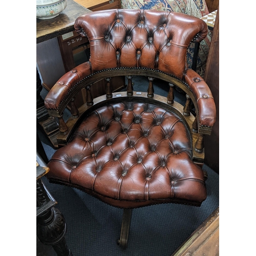 340 - A reproduction Captain's Chesterfield swivel leather armchair
Location: A1B
If there is no condition... 