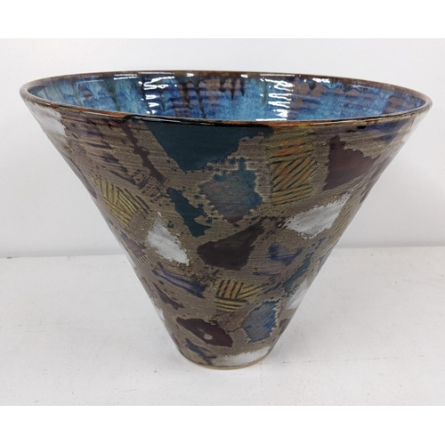 342 - A Studio pottery cone shaped base with various patterns, signed to the base, 24cm h x 31.5cm w
Locat... 