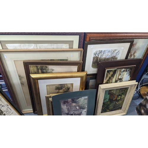 359 - Mixed framed pictures to include various oil paintings depicting country scenes, an Indenture and ot... 