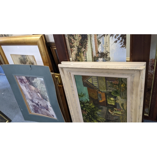 359 - Mixed framed pictures to include various oil paintings depicting country scenes, an Indenture and ot... 