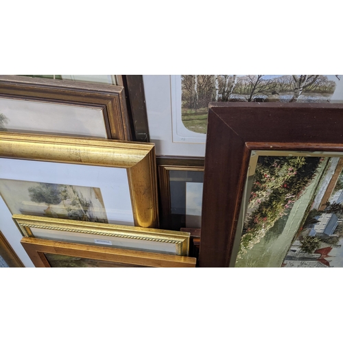 359 - Mixed framed pictures to include various oil paintings depicting country scenes, an Indenture and ot... 