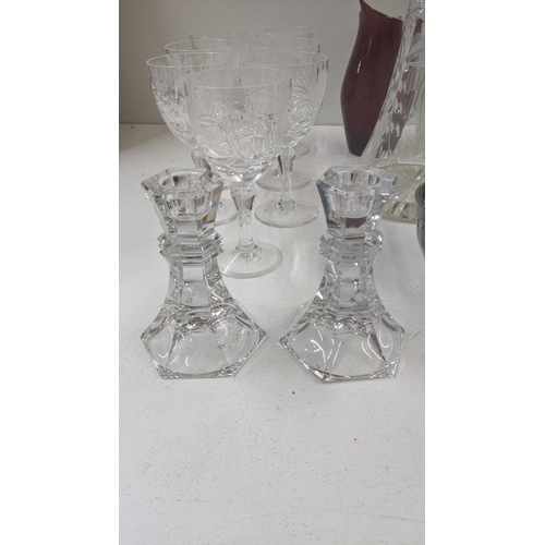 364 - Glassware to include a clear cut and silver plated claret jug, together with similar Royal Brierly c... 