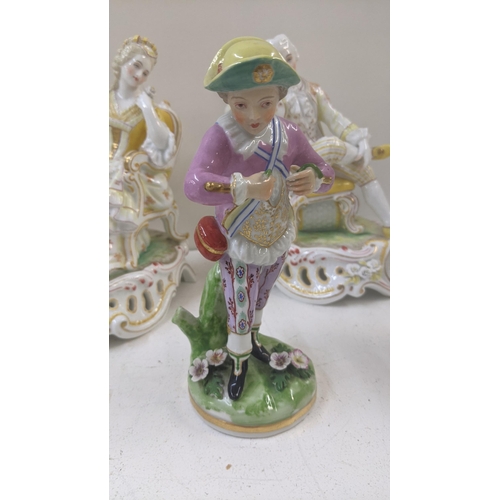 365 - 19th century and later porcelain figures to include a Derby figure of a boy A/F, together with a sce... 