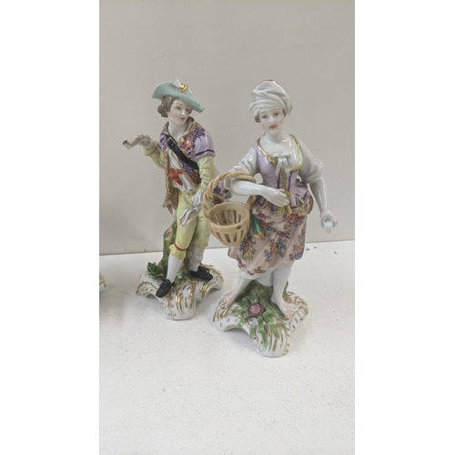 365 - 19th century and later porcelain figures to include a Derby figure of a boy A/F, together with a sce... 