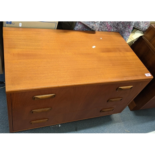 367 - THIS LOT IS WITHDRAWN
Two mid 20th century G-plan teak chest of three drawers, 53.5cm h x 81cm w, to... 