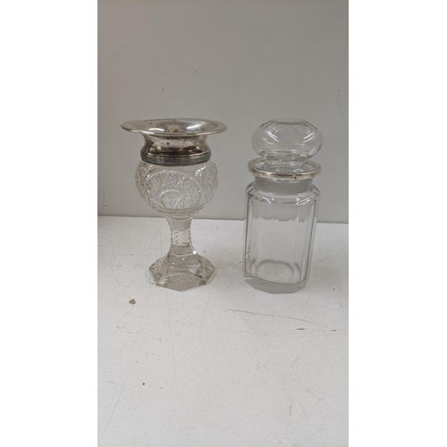 370 - A Birks sterling silver and crystal cut glass pedestal vase together with a silver rimmed jar
Locati... 