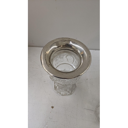 370 - A Birks sterling silver and crystal cut glass pedestal vase together with a silver rimmed jar
Locati... 