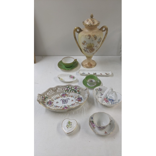 374 - Mixed ceramics to include a 19th century twin handled floral dish with a severs style mark to the ba... 