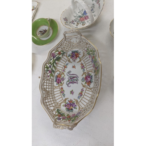 374 - Mixed ceramics to include a 19th century twin handled floral dish with a severs style mark to the ba... 