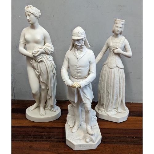 45 - Three Parian figures to include one marked 'Havelock', 'Macbride 1858', a Copeland figure of Venus a... 