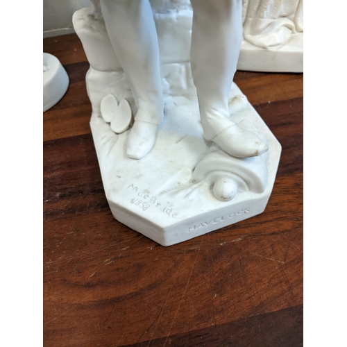 45 - Three Parian figures to include one marked 'Havelock', 'Macbride 1858', a Copeland figure of Venus a... 