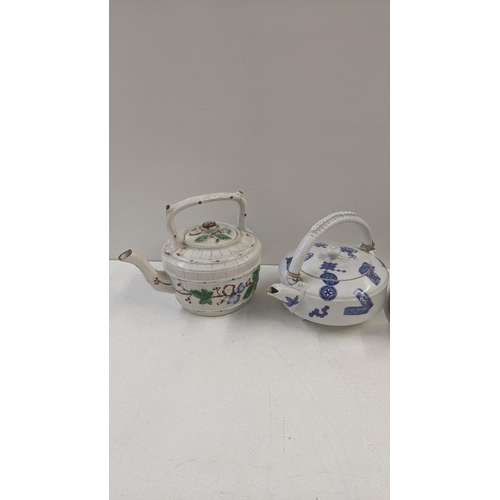 492 - Victorian and later tea pots to include a Iznik tea pot, an Oriental tea pot, a Yak butter tea pot a... 