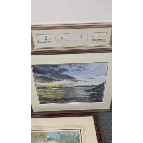 496 - Framed and glazed watercolours to include a street scene signed Krighton Hammod to the lower right, ... 