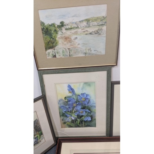 496 - Framed and glazed watercolours to include a street scene signed Krighton Hammod to the lower right, ... 