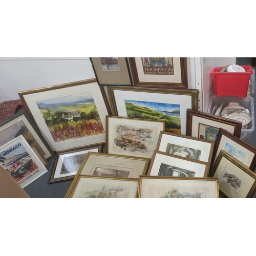 506 - A quality of framed and glazed prints to include landscape scenes, harbour scenes by Eric Mason and ... 