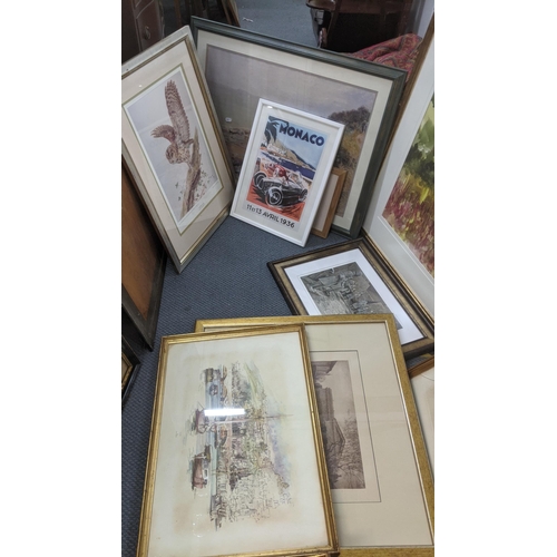 506 - A quality of framed and glazed prints to include landscape scenes, harbour scenes by Eric Mason and ... 