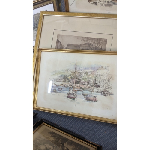 506 - A quality of framed and glazed prints to include landscape scenes, harbour scenes by Eric Mason and ... 