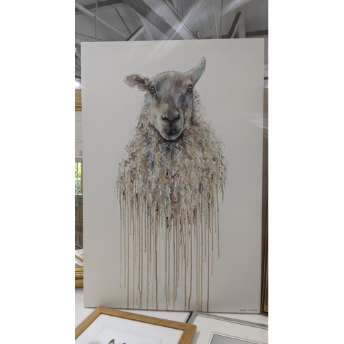 507 - Mixed pictures to include an oil on canvas depicting a sheep signed Jude Lowery, together with a pic... 