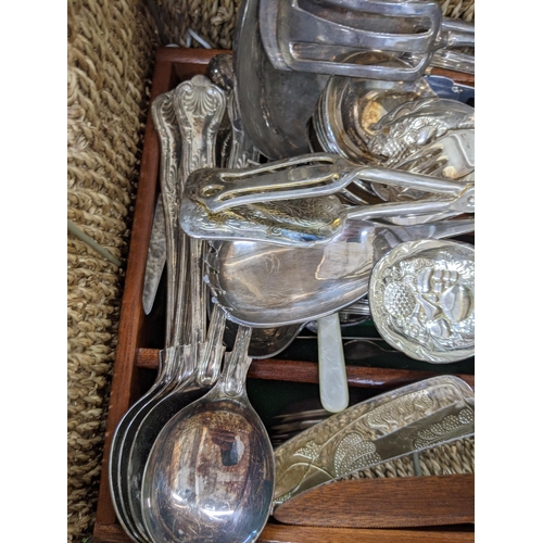 60 - Silver and silver plated items to include napkin rings, assorted cutlery, tongs, cake servers and ot... 