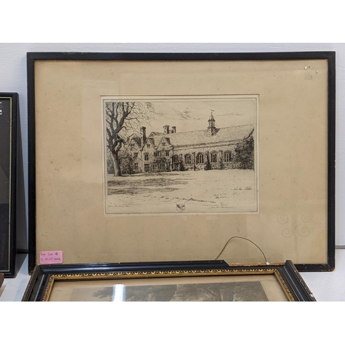 8 - Pictures - an etching of Berkhamsted School from the Churchyard - signed M. Oliver Rae, 19/120, a li... 