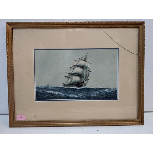 9 - A watercolour depicting a two mast vessel in full sail in choppy water, signature R.Heddon to the lo... 