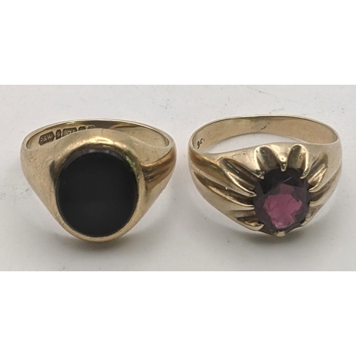 12 - Two 9ct gold rings to include a black onyx signet ring and one other total weight 8.1g
Location: RIN... 