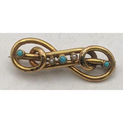 13 - A Victorian 9ct gold turquoise and pearl brooch 3 g
Location: CAB 3
If there is condition report sho... 