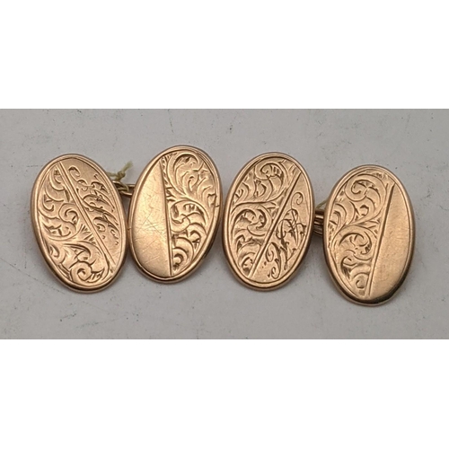 18 - A pair of 9ct gold cufflinks with floral engraved detail 7.8g
Location: CAB 3
If there is condition ... 