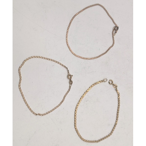 32 - Three gold bracelets, two A/F  to include two 9ct gold bracelets and a gold bracelet tested as 9ct g... 