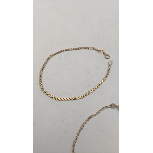 32 - Three gold bracelets, two A/F  to include two 9ct gold bracelets and a gold bracelet tested as 9ct g... 