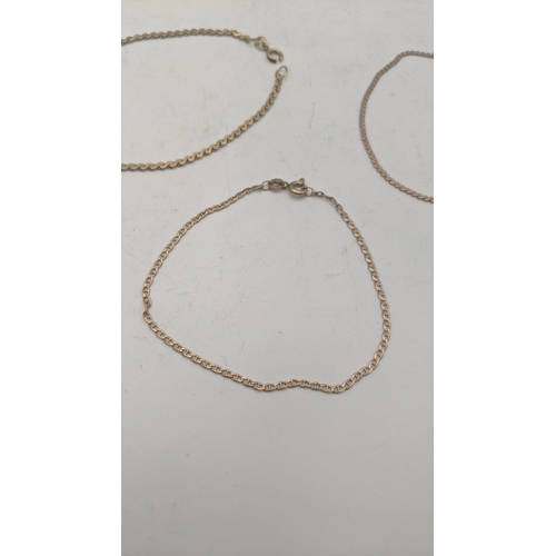 32 - Three gold bracelets, two A/F  to include two 9ct gold bracelets and a gold bracelet tested as 9ct g... 