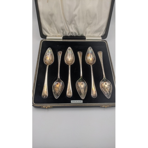 245 - A set of six silver grapefruit spoons hallmarked Birmingham 1939 in a fitted case, total weight Loca... 