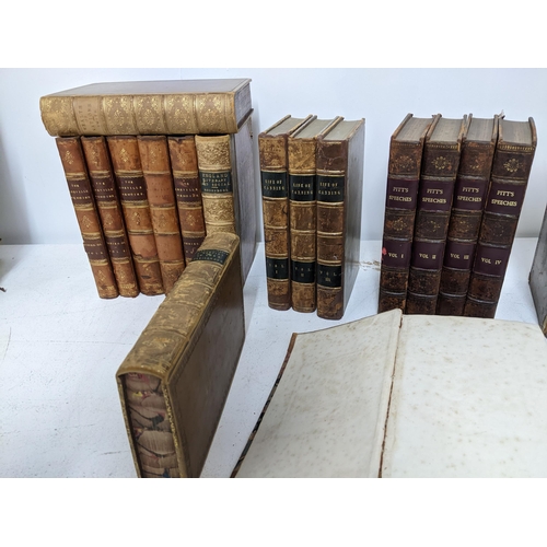 259 - A selection of leather bound antiquarian books to include The Speeches of the Right Honorable Willia... 