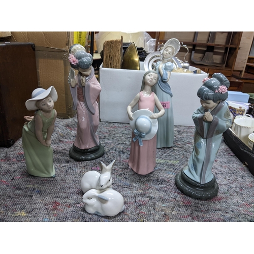 466 - A group of Lladro and other Spanish porcelain figurines and animal models to include a Nao figurine ... 